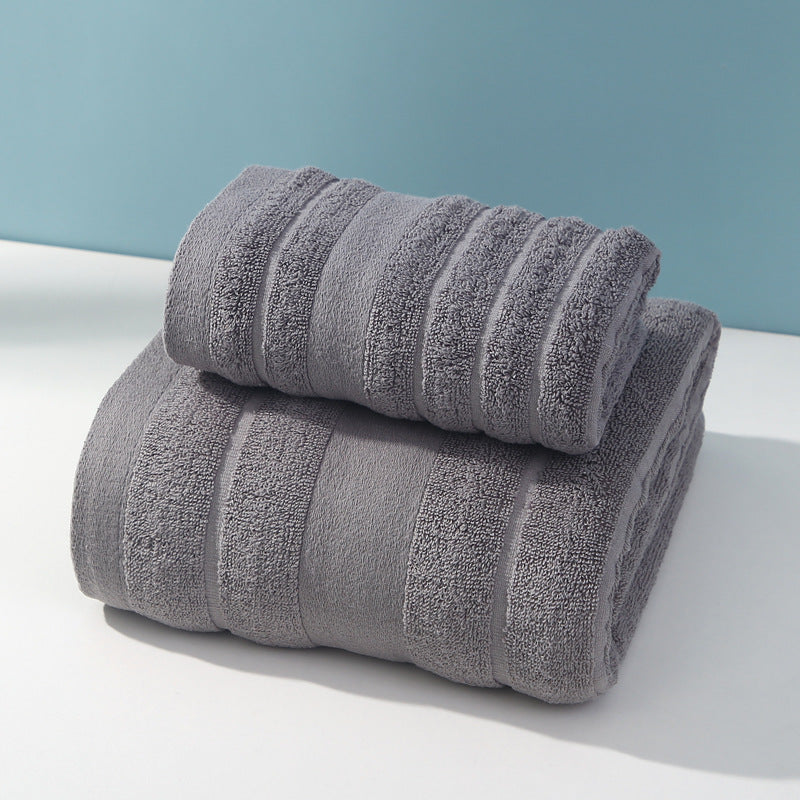 2 Piece Striped Cotton Bath Hand Towel Set Dark Grey