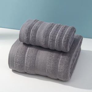 2 Piece Striped Cotton Bath Hand Towel Set Dark Grey