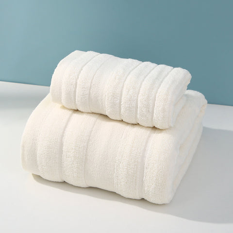 2 Piece Striped Cotton Bath Hand Towel Set Beige Cream