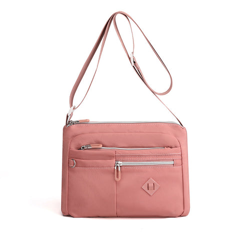 Lightweight Nylon Crossbody Shoulder Bag Adjustable Strap Multi Pocket Pink