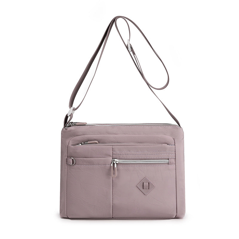 Lightweight Nylon Crossbody Shoulder Bag Adjustable Strap Multi Pocket Purple