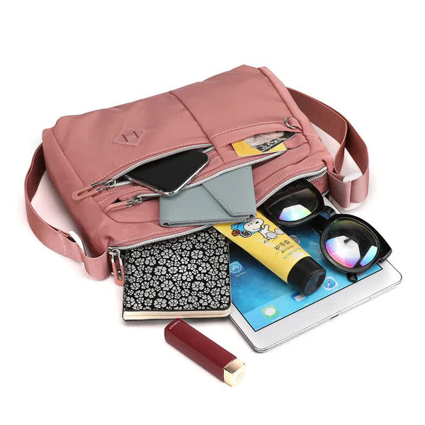 Lightweight Nylon Crossbody Shoulder Bag Adjustable Strap Multi Pocket Purple