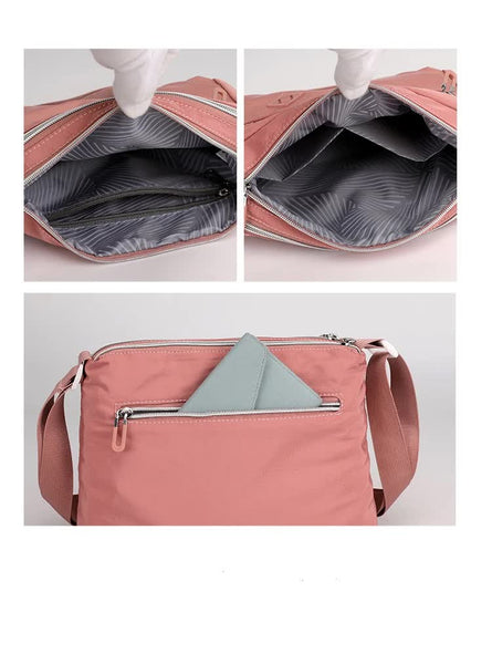 Lightweight Nylon Crossbody Shoulder Bag Adjustable Strap Multi Pocket Dark Blue