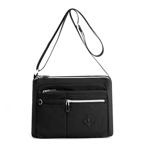 Lightweight Nylon Crossbody Shoulder Bag Adjustable Strap Multi Pocket Black