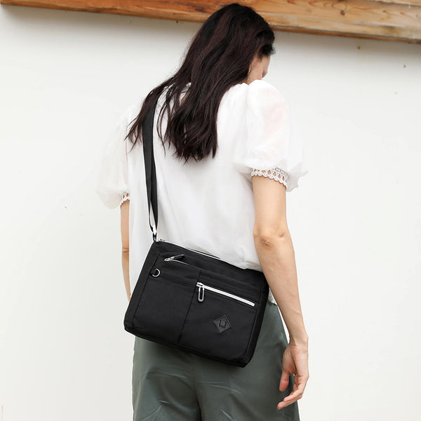 Lightweight Nylon Crossbody Shoulder Bag Adjustable Strap Multi Pocket Black