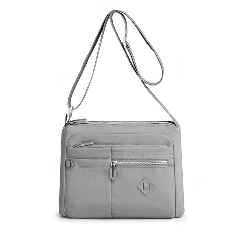 Lightweight Nylon Crossbody Shoulder Bag Adjustable Strap Multi Pocket Grey