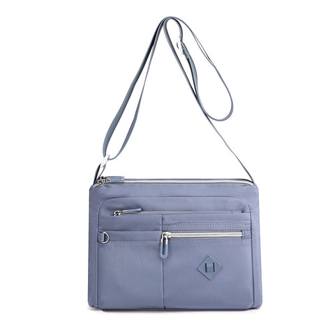 Lightweight Nylon Crossbody Shoulder Bag Adjustable Strap Multi Pocket Light Blue