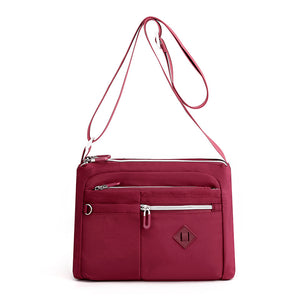 Lightweight Nylon Crossbody Shoulder Bag Adjustable Strap Multi Pocket Red
