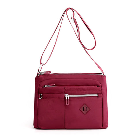 Lightweight Nylon Crossbody Shoulder Bag Adjustable Strap Multi Pocket Red