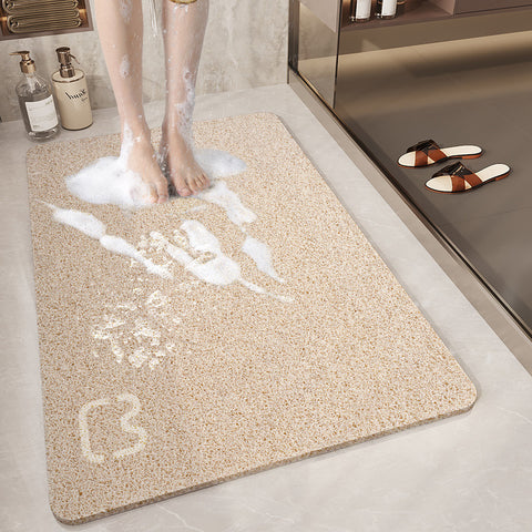 Non Slip Loofah Style Bath Bathroom Mat Quick Dry Soft Cat Head Beige 40x60cm