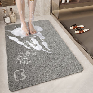 Non Slip Loofah Style Bath Bathroom Mat Quick Dry Soft Cat Head Grey 44x75cm