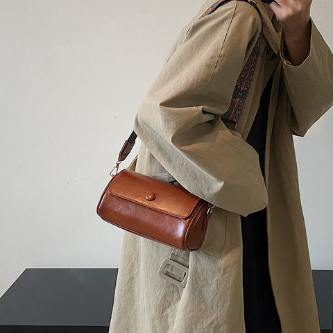 Faux PU Leather Barrel Cylinder Crossbody Shoulder Bag Adjustable Strap Brown