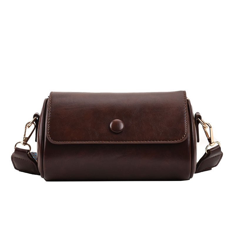 Faux PU Leather Barrel Cylinder Crossbody Shoulder Bag Adjustable Strap Coffee Brown