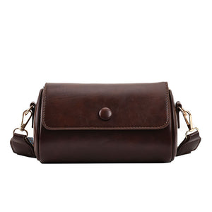 Faux PU Leather Barrel Cylinder Crossbody Shoulder Bag Adjustable Strap Coffee Brown