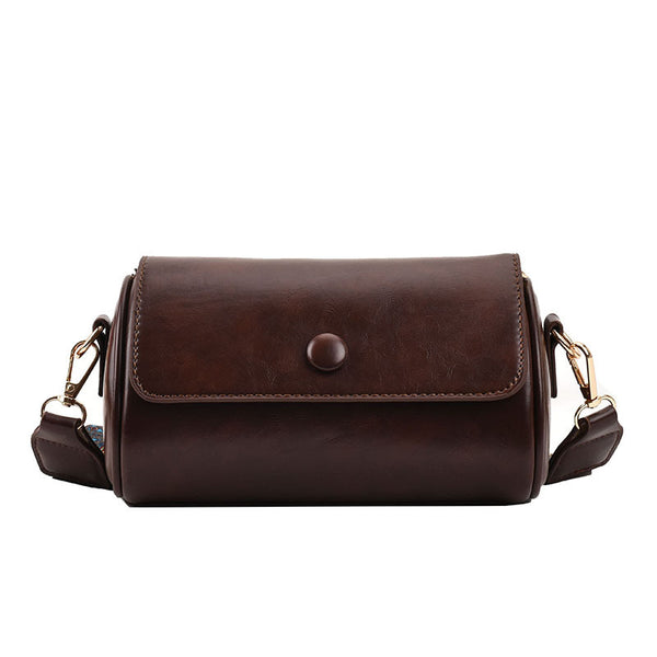 Faux PU Leather Barrel Cylinder Crossbody Shoulder Bag Adjustable Strap Coffee Brown