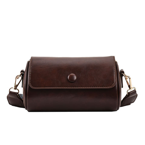 Faux PU Leather Barrel Cylinder Crossbody Shoulder Bag Adjustable Strap Coffee Brown