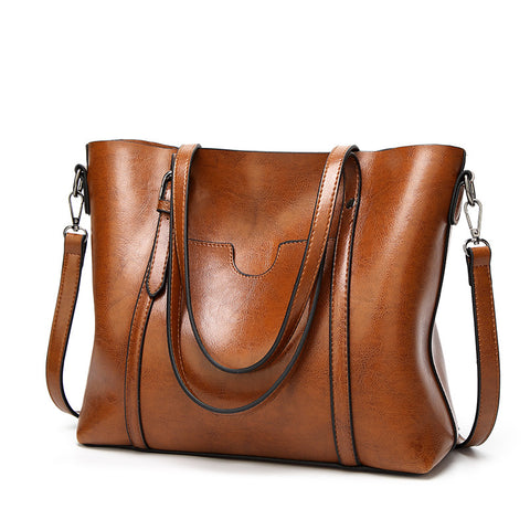 Faux PU Leather Tote Shoulder Bag Handbag Detachable Strap Brown