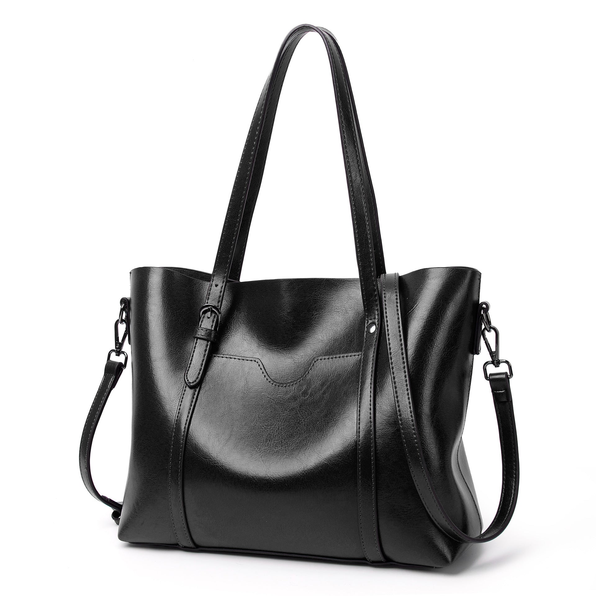 Faux PU Leather Tote Shoulder Bag Handbag Detachable Strap Black