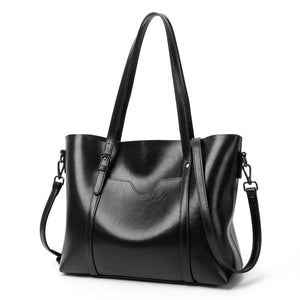 Faux PU Leather Tote Shoulder Bag Handbag Detachable Strap Black