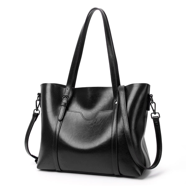 Faux PU Leather Tote Shoulder Bag Handbag Detachable Strap Black