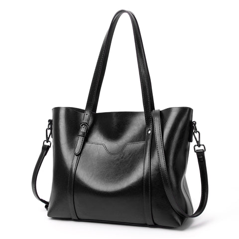 Faux PU Leather Tote Shoulder Bag Handbag Detachable Strap Black