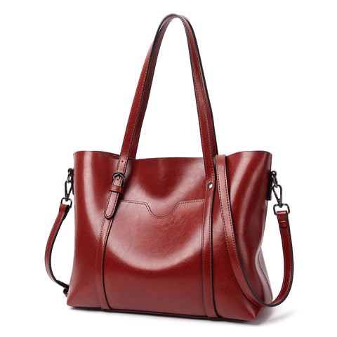 Faux PU Leather Tote Shoulder Bag Handbag Detachable Strap Wine Red