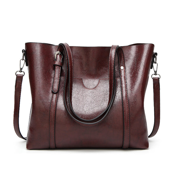 Faux PU Leather Tote Shoulder Bag Handbag Detachable Strap Coffee Brown