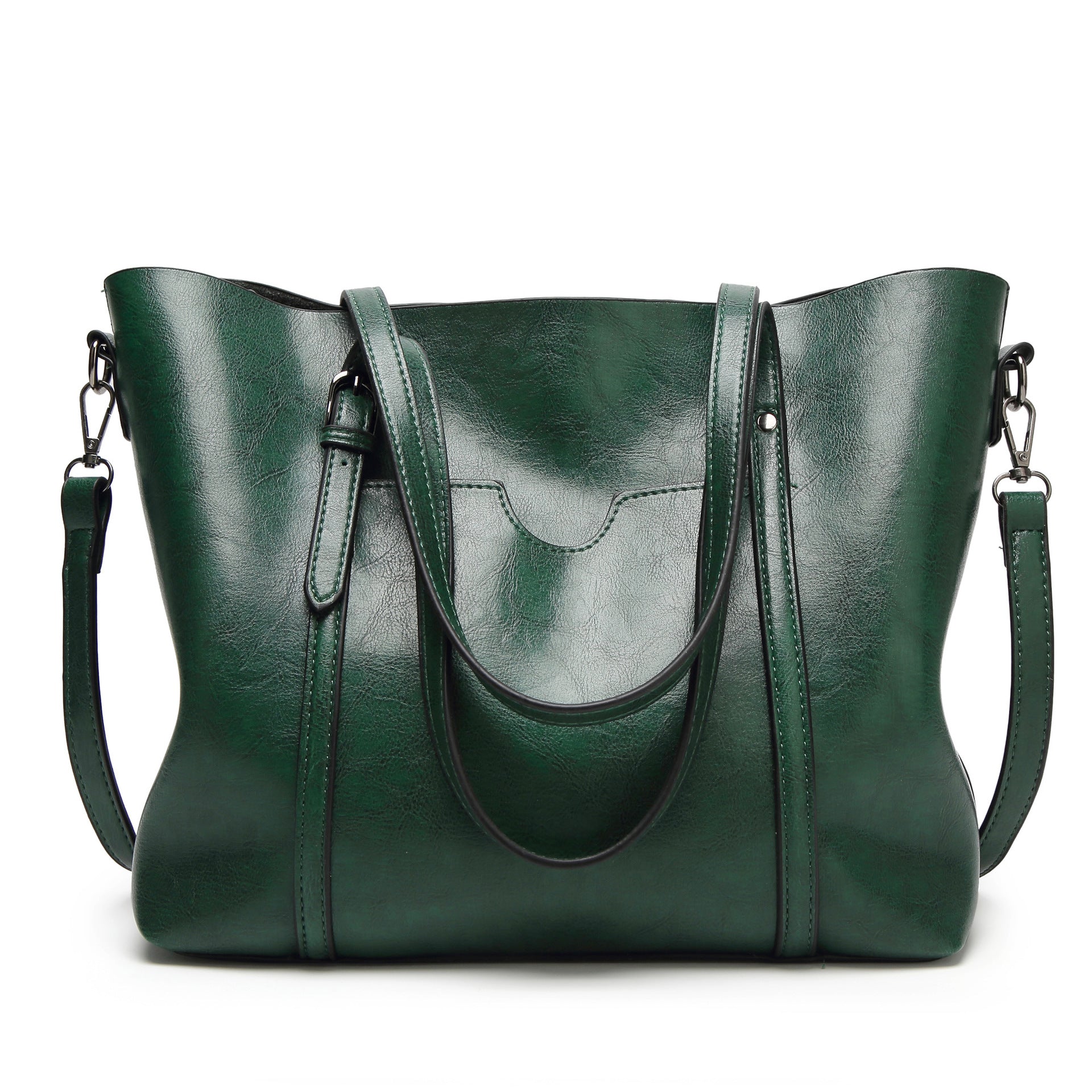 Faux PU Leather Tote Shoulder Bag Handbag Detachable Strap Green