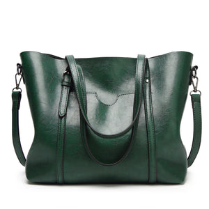 Faux PU Leather Tote Shoulder Bag Handbag Detachable Strap Green
