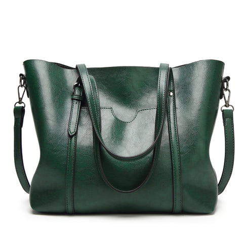 Faux PU Leather Tote Shoulder Bag Handbag Detachable Strap Green