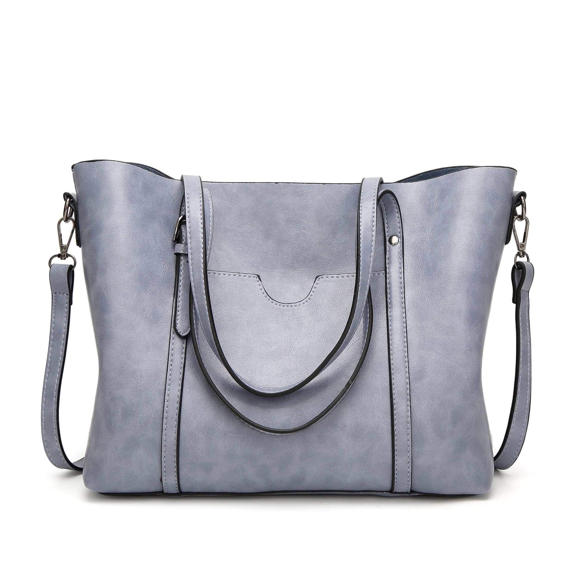 Faux PU Leather Tote Shoulder Bag Handbag Detachable Strap Light Blue