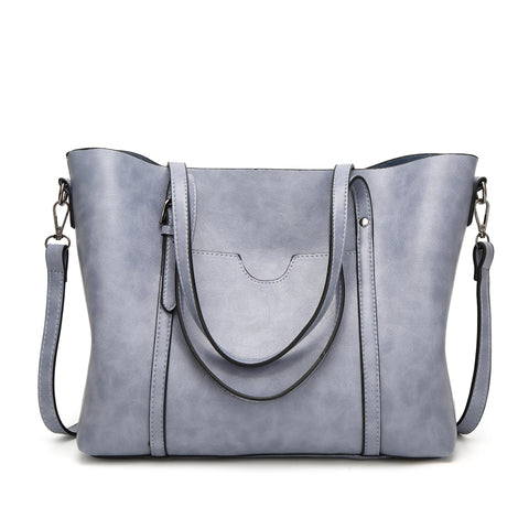 Faux PU Leather Tote Shoulder Bag Handbag Detachable Strap Light Blue