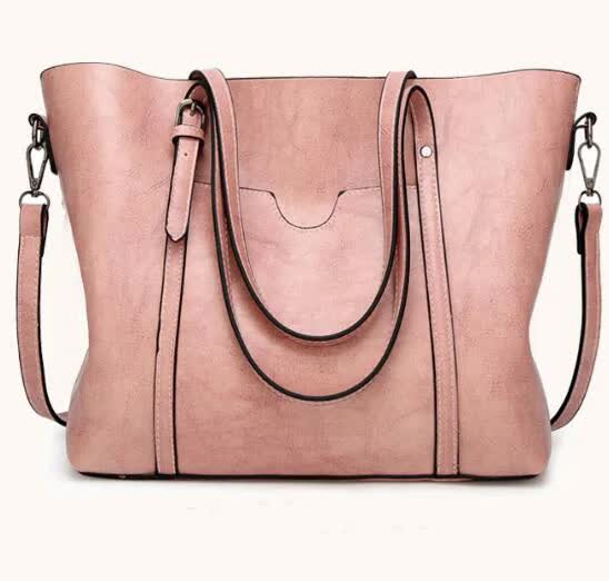 Faux PU Leather Tote Shoulder Bag Handbag Detachable Strap Pink