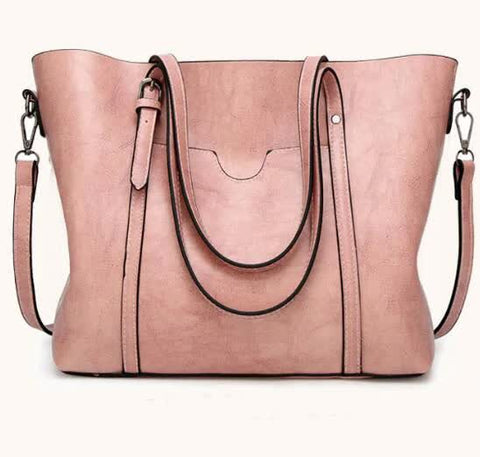 Faux PU Leather Tote Shoulder Bag Handbag Detachable Strap Pink