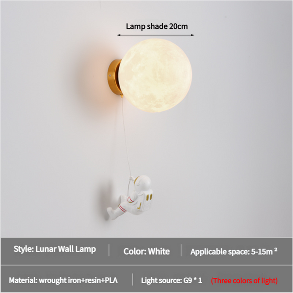 Spaceman Astronaut Moon Lunar Nursery Wall Lamp Light Three Colour 20cm