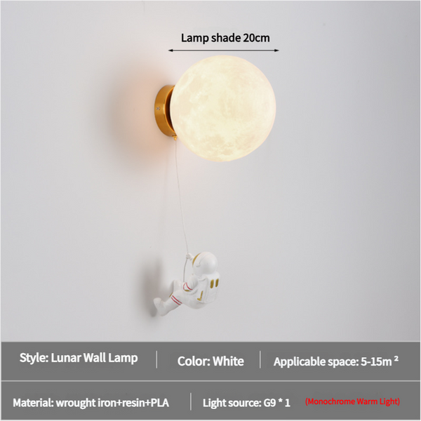 Spaceman Astronaut Moon Lunar Nursery Wall Lamp Light Warm 20cm