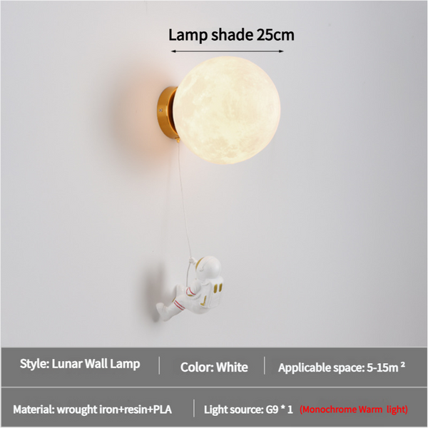 Spaceman Astronaut Moon Lunar Nursery Wall Lamp Light Warm 25cm