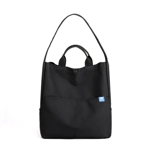 Nylon Tote Shoulder Bag Adjustable Strap Large Capacity Multi Pocket Black
