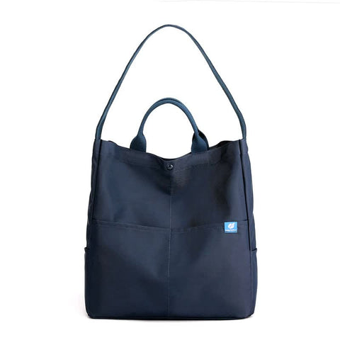 Nylon Tote Shoulder Bag Adjustable Strap Large Capacity Multi Pocket Blue