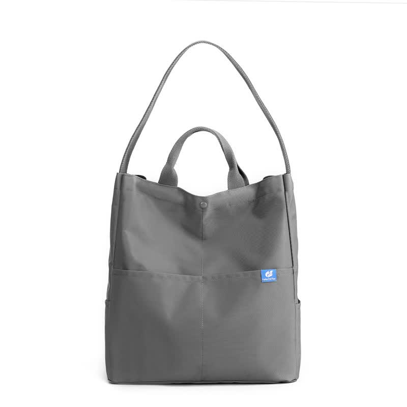 Nylon Tote Shoulder Bag Adjustable Strap Large Capacity Multi Pocket Grey