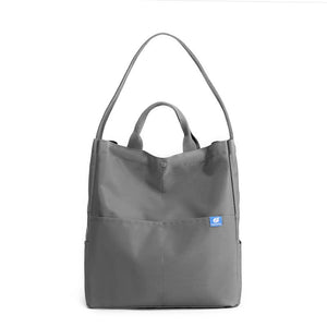 Nylon Tote Shoulder Bag Adjustable Strap Large Capacity Multi Pocket Grey