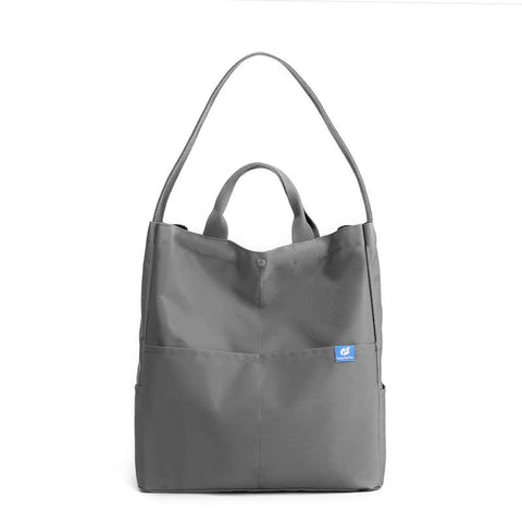 Nylon Tote Shoulder Bag Adjustable Strap Large Capacity Multi Pocket Grey