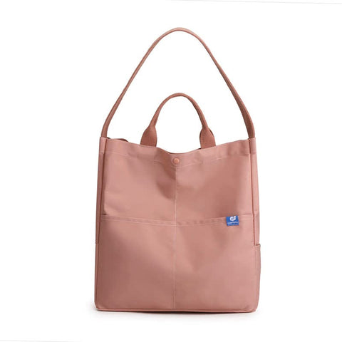 Nylon Tote Shoulder Bag Adjustable Strap Large Capacity Multi Pocket Pink