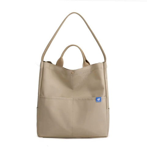 Nylon Tote Shoulder Bag Adjustable Strap Large Capacity Multi Pocket Apricot