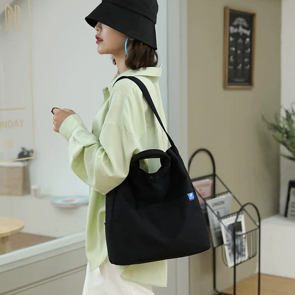 Nylon Tote Shoulder Bag Adjustable Strap Large Capacity Multi Pocket Apricot