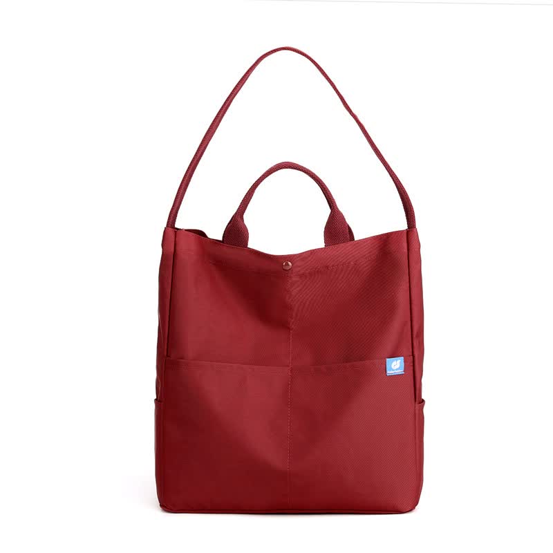Nylon Tote Shoulder Bag Adjustable Strap Large Capacity Multi Pocket Red