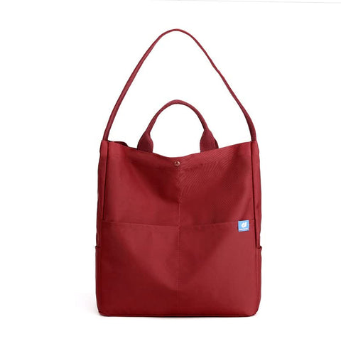 Nylon Tote Shoulder Bag Adjustable Strap Large Capacity Multi Pocket Red