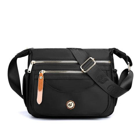 Nylon Crossbody Bag Handbag Multi Pockets Lightweight Compact Black