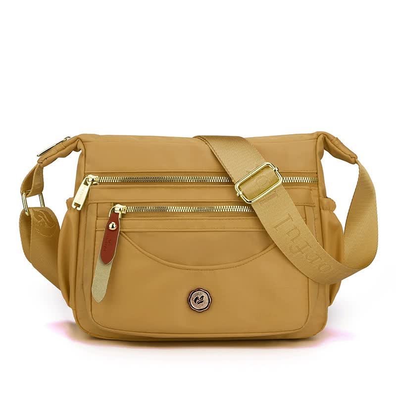 Nylon Crossbody Bag Handbag Multi Pockets Lightweight Compact Gold