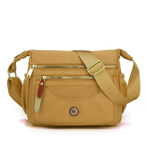 Nylon Crossbody Bag Handbag Multi Pockets Lightweight Compact Gold